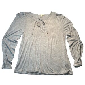 Soft Joie Long Sleeve Blouse Boho Gray Modal Pintuck Pleated Tie Neck XS Peru